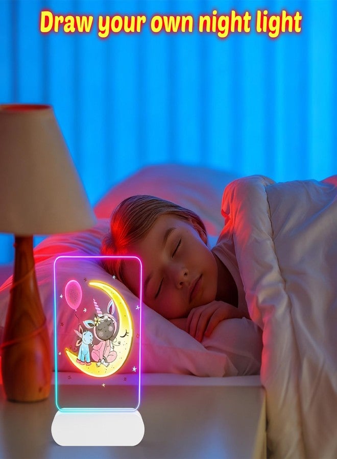 موكوكي لوحة رسم LED قابلة لإعادة الشحن من موكوكي | لوحة ملاحظات LED لاسلكية للأطفال، مصباح ليلي للأطفال يمكنك صنعه بنفسك | لوحة كتابة قابلة للمسح الجاف مع 4 أوضاع إضاءة، 7 أقلام ملونة وأوراق تتبع - Image 2